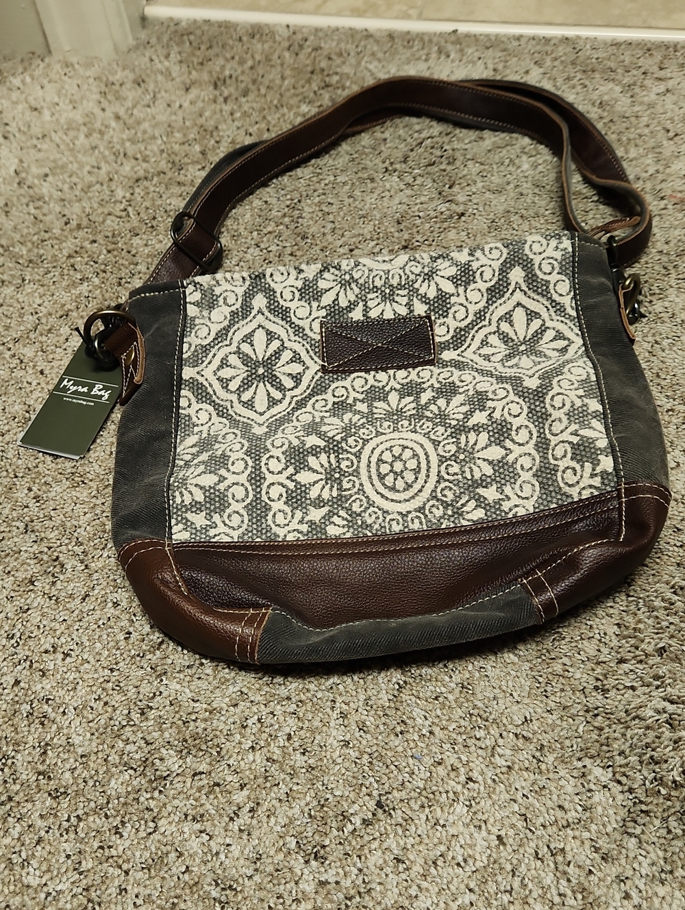 Myra Bag Brown & Cream Patterned Crossbody Tote- NWT